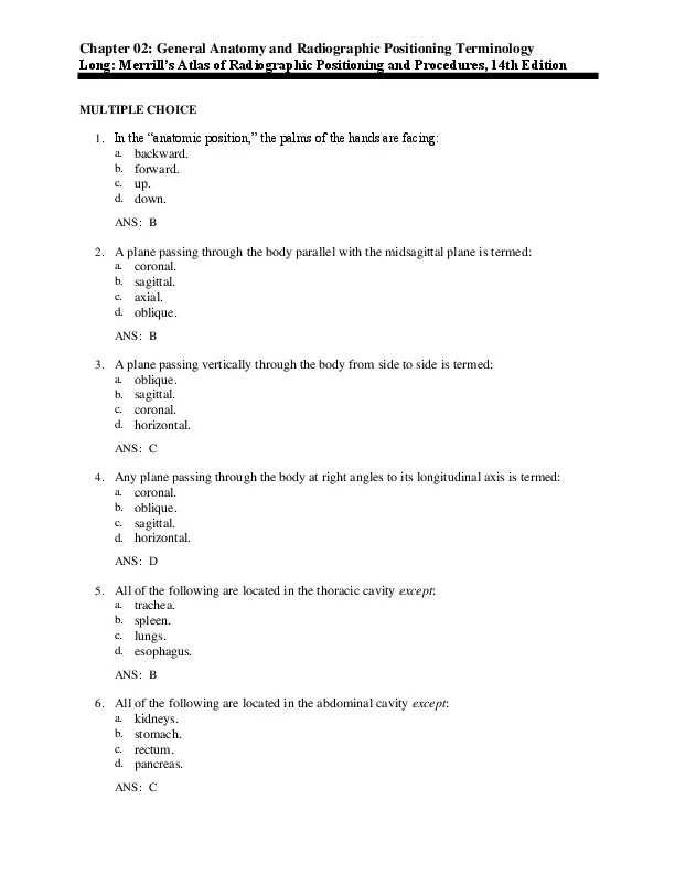 Test Bank For Merrill’s Atlas of Radiographic Positioning and Procedures – 3-Volume Set, 14th Edition