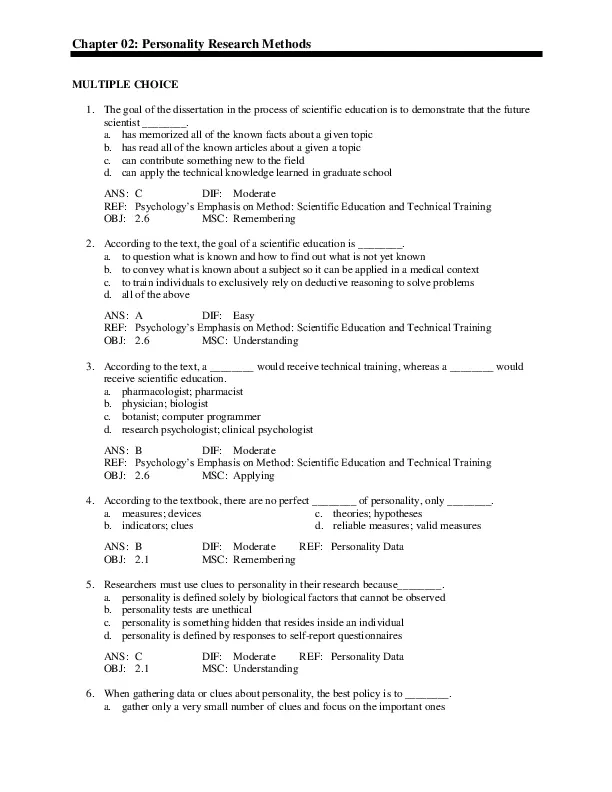 The Personality Puzzle, 7th Edition Test Bank