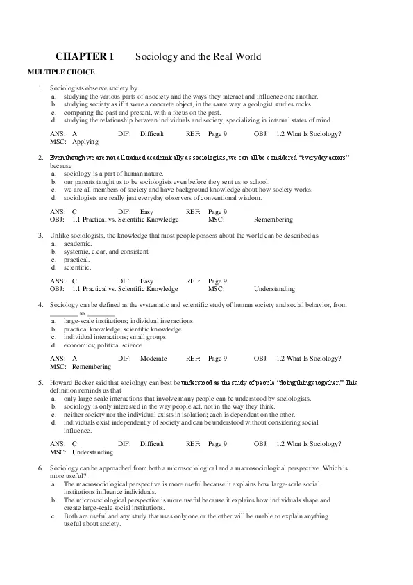 Test Bank For Real World: Introduction to Sociology, 6th Edition