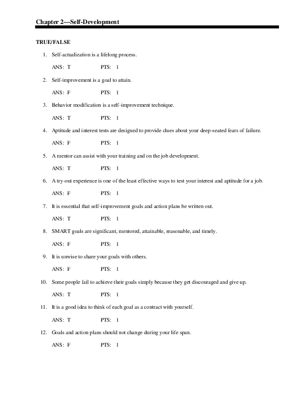 Personal Development for Life and Work, 10th Edition Test Bank