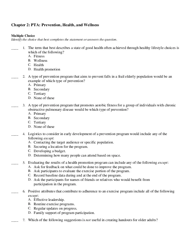 Test Bank For Therapeutic Exercise: Foundations and Techniques, 6th Edition