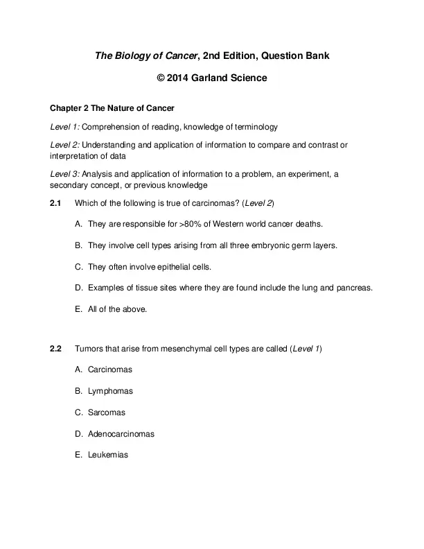 Test Bank For The Biology of Cancer, 2nd Edition