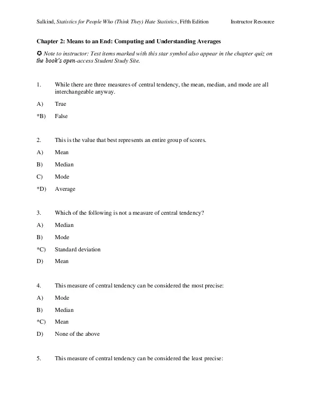 Test Bank For Statistics for People Who (Think They) Hate Statistics: Using Microsoft Excel, 5th Edition