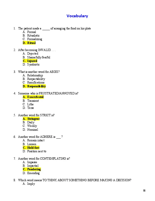 HESI Vocabulary A2 Exam Version 2 With Answers (55 Solved Questions)