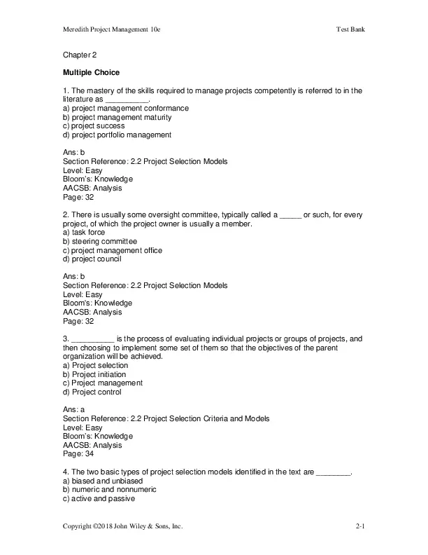 Project Management: A Managerial Approach, 10th Edition Test Bank