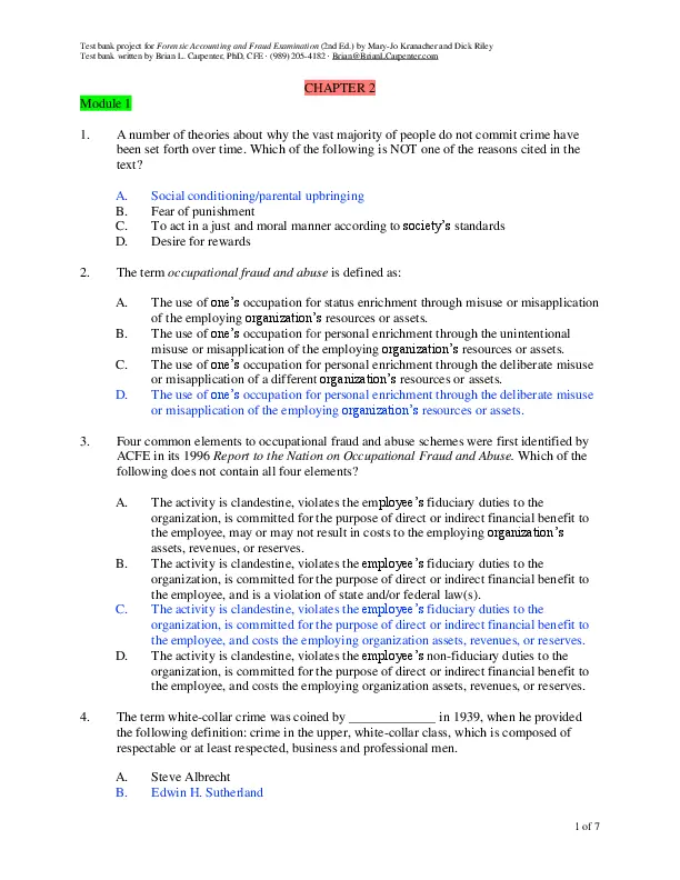 Test Bank For Forensic Accounting and Fraud Examination, 2nd Edition