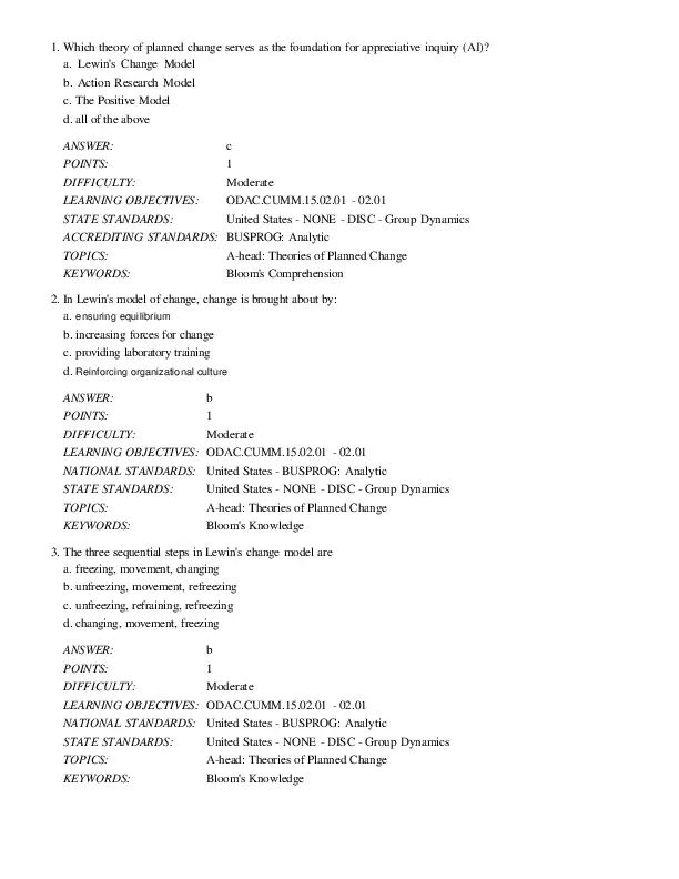 Organization Development And Change, 10th Edition Test Bank