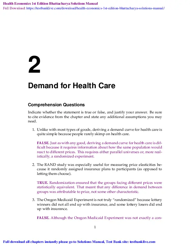 Solution Manual for Health Economics, 1st Edition