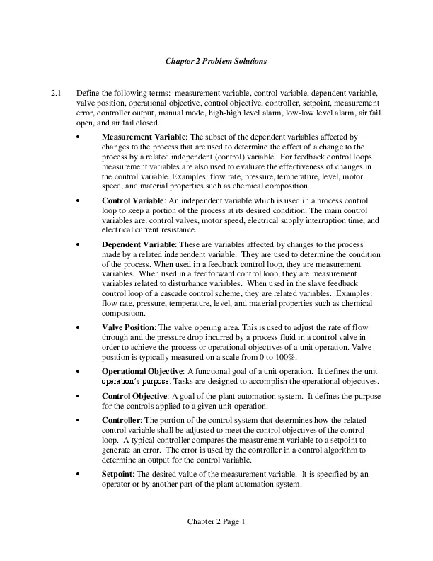 Solution Manual For Designing Controls for the Process Industries, 1st Edition