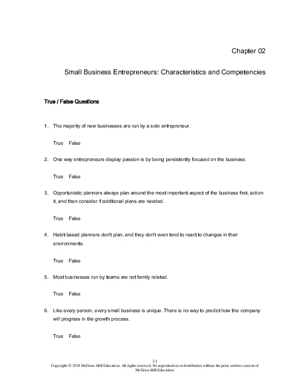 Entrepreneurial Small Business, 5th Edition Test Bank