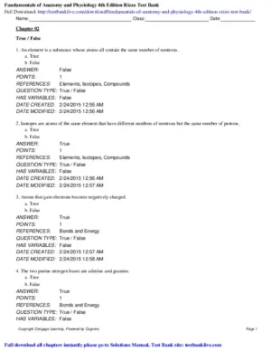 Test Bank For Fundamentals of Anatomy and Physiology, 4th Edition
