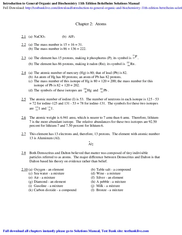 Introduction To General, Organic And Biochemistry, 11th Edition Solution Manual