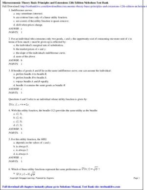 Test Bank For Microeconomic Theory: Basic Principles and Extensions, 12th Edition