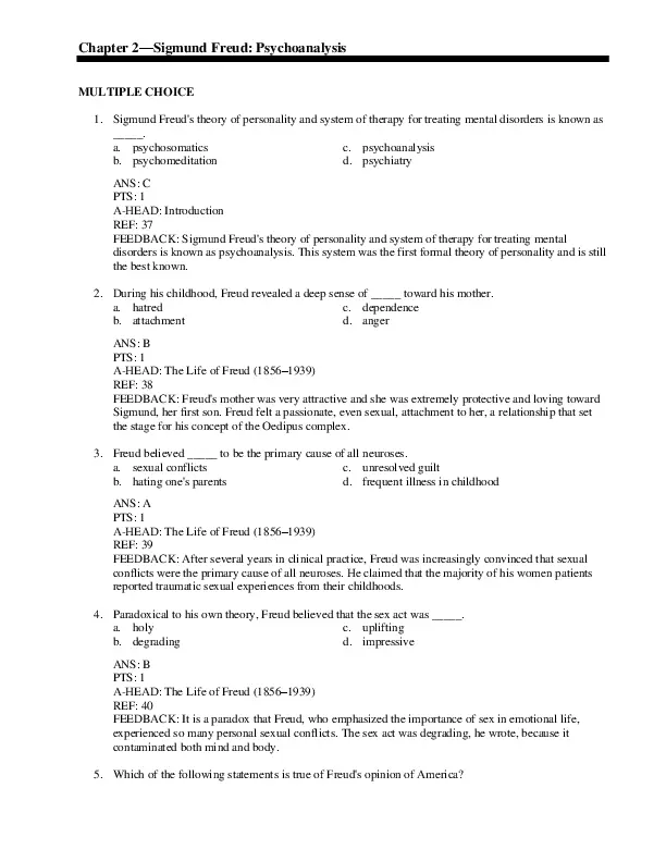 Test Bank for Theories of Personality, 11th Edition