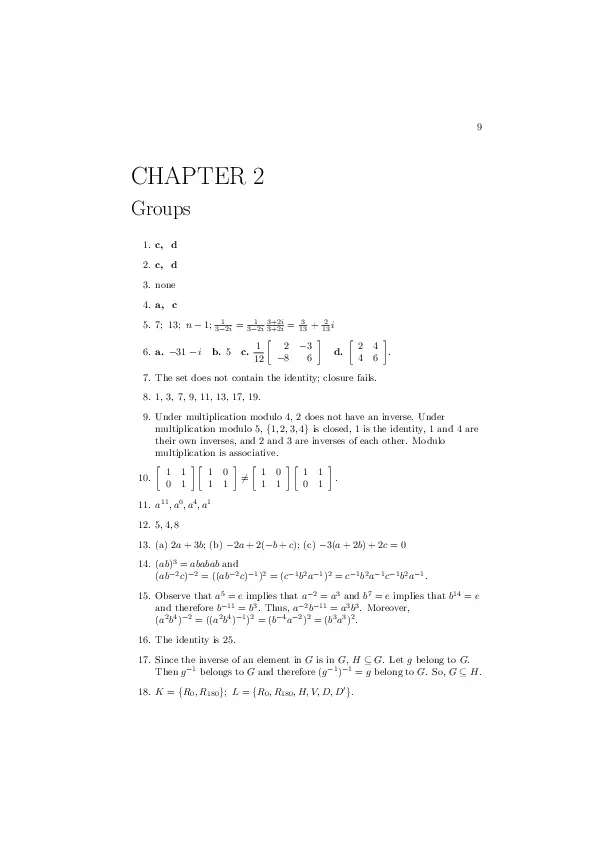 Solution Manual for Contemporary Abstract Algebra, 9th Edition