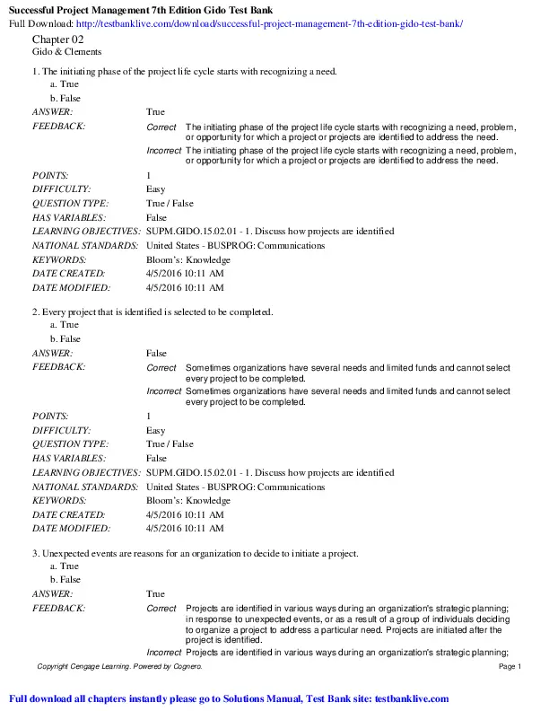 Successful Project Management, 7th Edition Test Bank