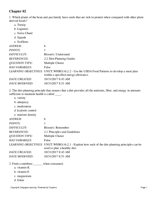 Test Bank for Understanding Nutrition, 15th Edition