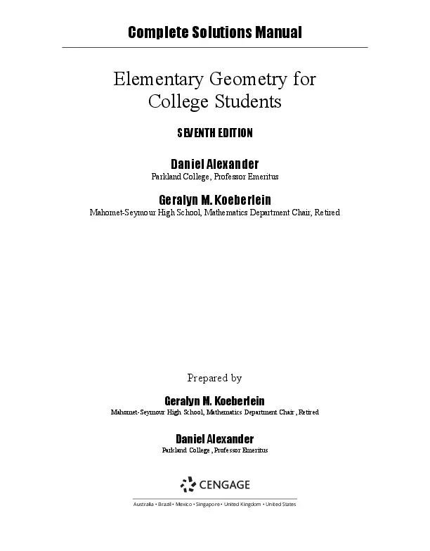 Solution Manual For Elementary Geometry for College Students, 7th Edition