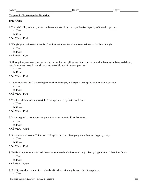 Test Bank For Nutrition Through the Life Cycle, 7th Edition