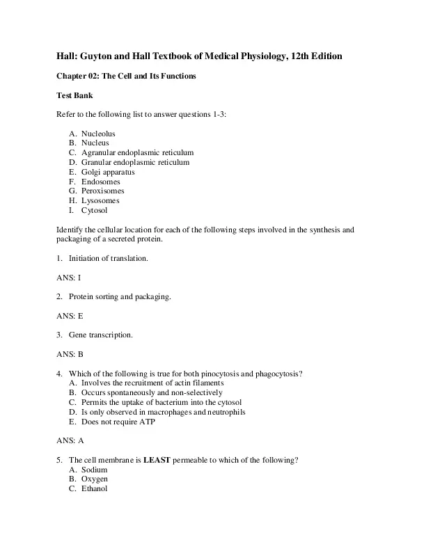 Guyton And Hall Textbook Of Medical Physiology, 12th Edition Test Bank