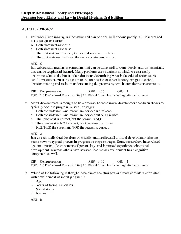 Ethics And Law In Dental Hygiene, 3rd Edition Test Bank