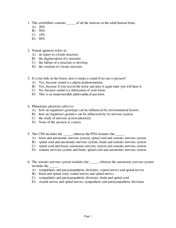 An Introduction To Brain And Behavior, Fifth Edition Test Bank