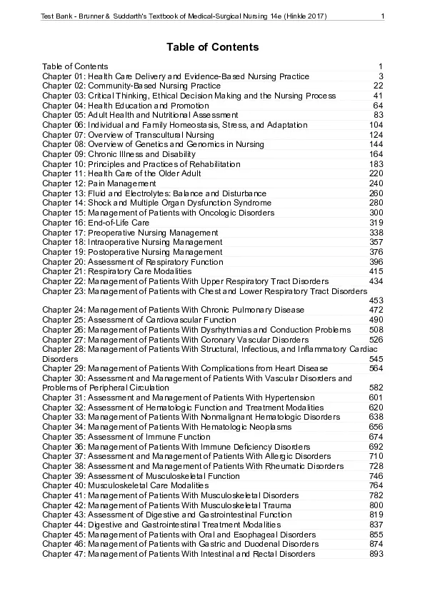 Test Bank for Brunner and Suddarths Textbook of Medical-Surgical Nursing, 14th Edition